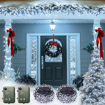Cool White String Lights Battery Powered, 2 Pack Total 33 FT 100 LED Christmas String Lights for Indoor Outdoor Decoration, Twinkle Fairy Light for Classroom Dorm Bedroom Decoration