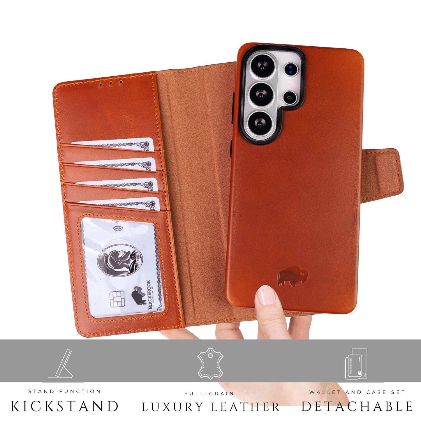 BLACKBROOK for Samsung S26 Ultra Wallet Case, Full Grain Leather, Carter Detachable 2-in-1 Set, Designed for MagSafe and Wireless Charging, RFID 4 Card Slots, Premium Gift Box