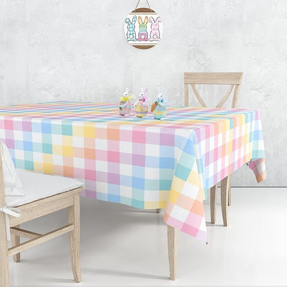 Pastel Tablecloths 54"x108" Gradient Colorful Checkered Rainbow Fabric Table Cover for Easter Birthday Bachelorette Engagement Wedding Bridal Shower Macaron Theme Outdoor Picnic Party Supplies
