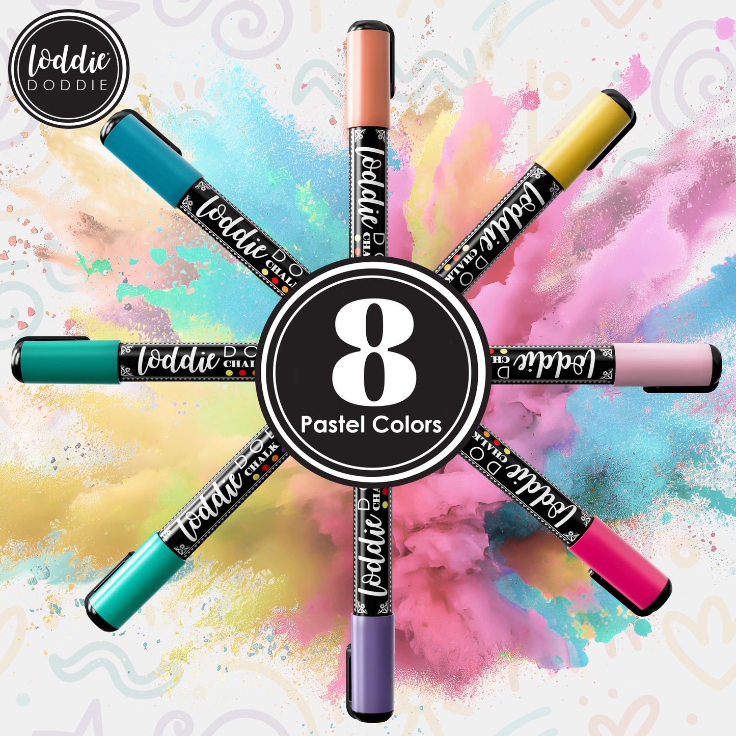 Loddie Doddie Liquid Chalk Markers - Pack of 8 Macaron Pastel 6mm Tip - Dual Tip Fine & Bold Lines with Chalkboard Markers & Chalk Pens - Erasable Liquid Ink on Chalkboard Calendar & Blackboard