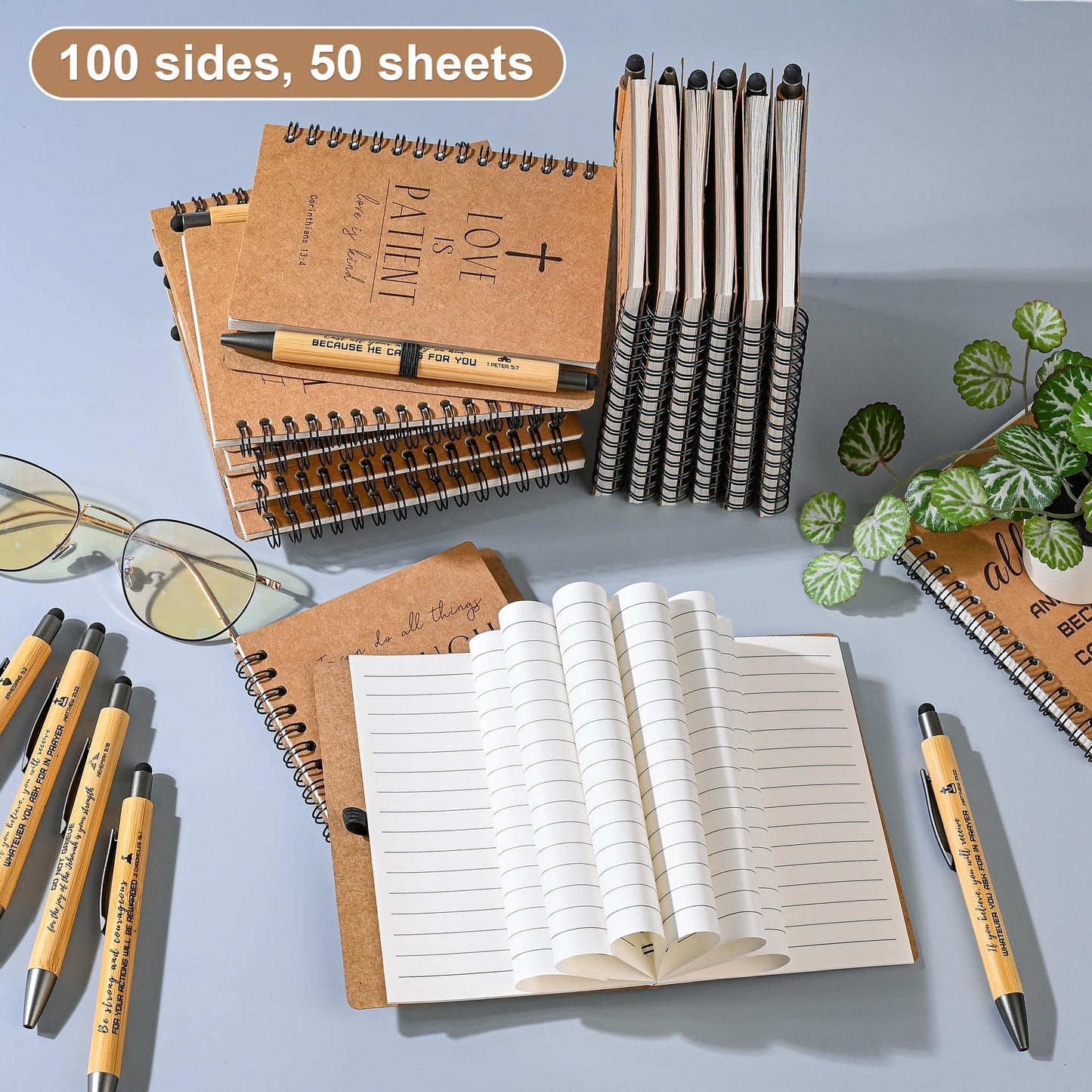 INSADA 30 Sets Bulk Christian Spiral Notebooks with Bamboo Pen Prayer Journal, Small Lined Notepad (5.43”x4.33”) - Mothers Day Gifts for Church Members, Bible Study Groups & Church Families