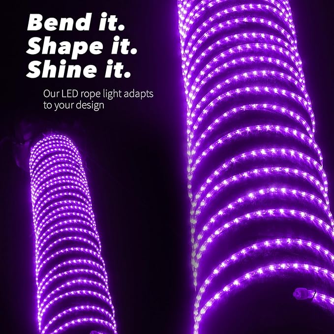 WYZworks 1116LEDs 100ft LED Outside Rope Lights, Outdoor ETL Certified Waterproof Permanent 360 Degree Light Emitting, Flexible Tube, Connectable, Christmas Palm Tree Exterior Landscape, Purple