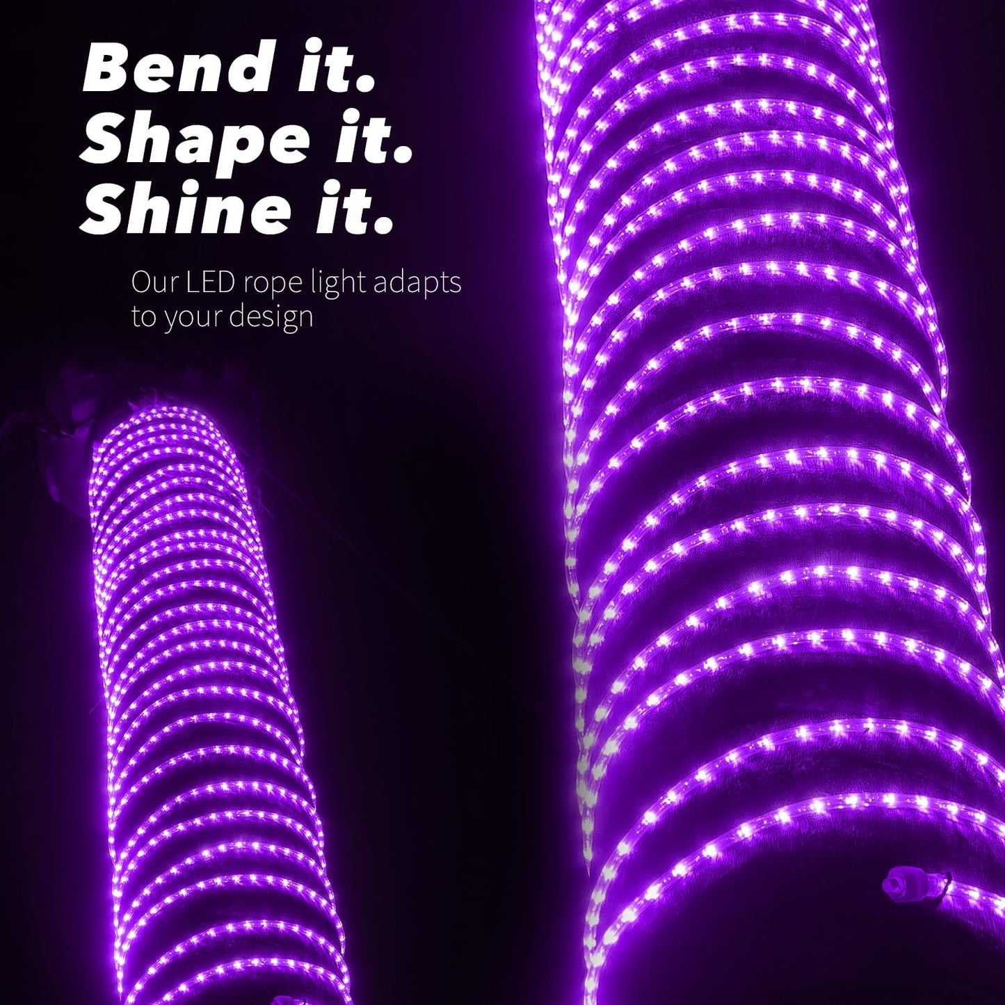 WYZworks 576LEDs, 50ft LED Outside Rope Lights, Waterproof Permanent Outdoor ETL Certified Connectable Clear Tube, Christmas Palm Tree Holiday Decorative Landscape Patio Accent Lighting - Purple