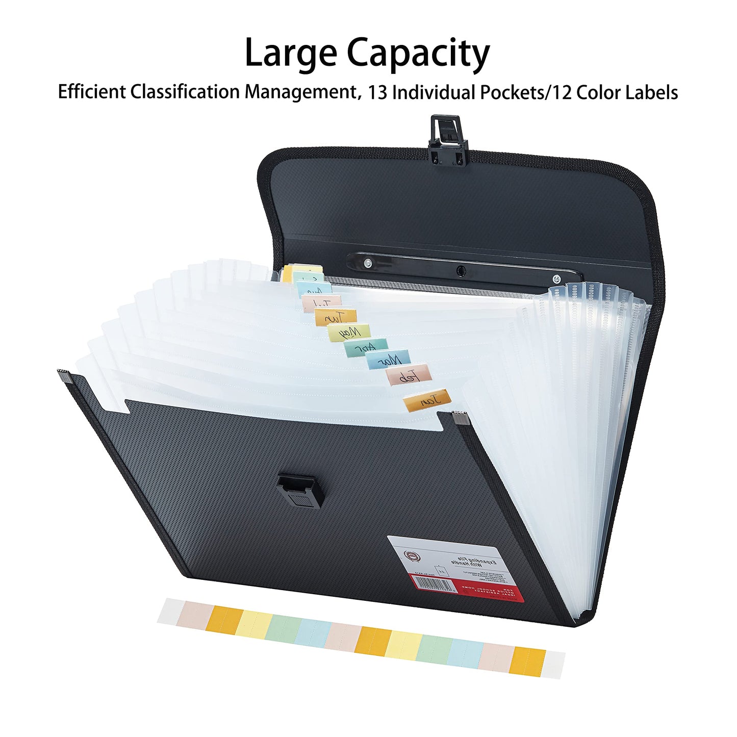 Legal Size 13 Pocket Accordian File Organizer Expanding File Folder for FC A4 Paper, Briefcase File Case with Durable Handle & Buckle Closure for School Home & Business (Black-2)