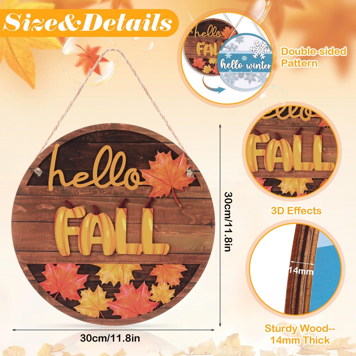 Bucherry Two Sided Fall Winter Door Sign 3D Thickened Wooden Reversible Fall Thanksgiving Decor Christmas Decorations Maple Leaves Snowflakes Welcome Door Sign for Autumn Winter Yard Home Decorations