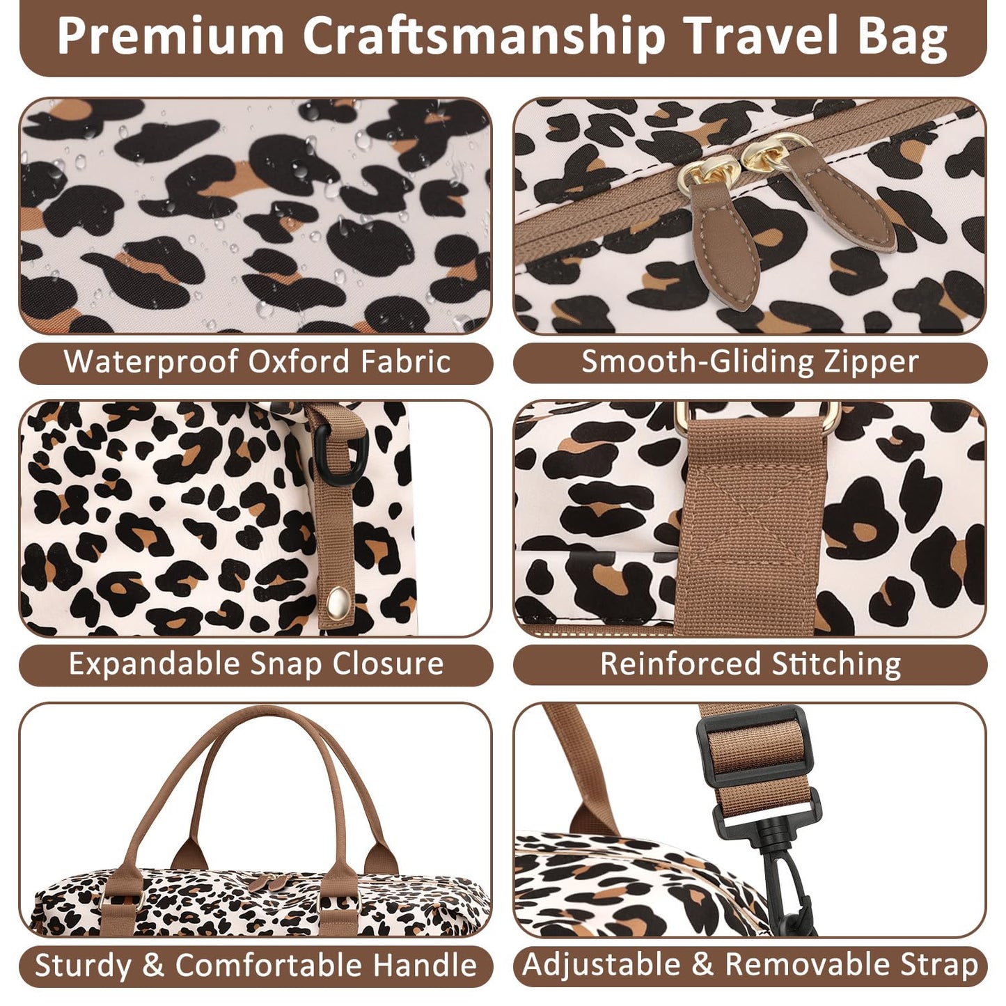 ELONGRIVER Travel Duffle Bag for Women, Weekender Bags, Hospital Bag for Labor Delivery, Lightweight Tote Duffel Overnight Bag with Luggage Sleeve, Airplane Travel Bags with Toiletry Bag,Large,Leopard
