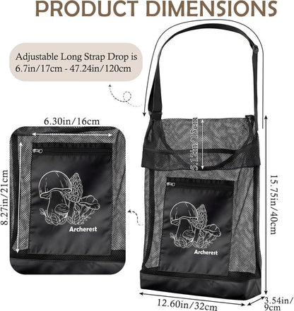 Mushroom Foraging Bag - D-Shaped Opening Mesh Pouch for Morel Picking | Adjustable Shoulder Strap