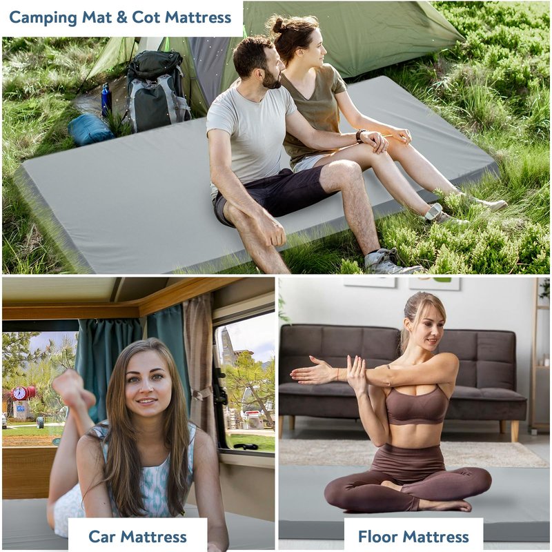 Memory Foam Camping Cot Mattress Pad, 3 Inch Thick Sleeping Pad with Waterproof Cover, 72"×24"×3" Non-Slip Portable Roll up Cot Mattress Pad Mat for Travel Truck Bed Tent, Not for 75"×30", Gray