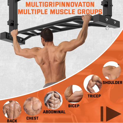 HWOOUSA 48" Joist Mounted Pull Up Bar, 600LBS Heavy Duty Multi Grip Ceiling Mount Chin Up Bar, Ceiling Beam for Home Gym/Garage/Basement with 5-Height Adjustable& Round Anchors, Easy to Install