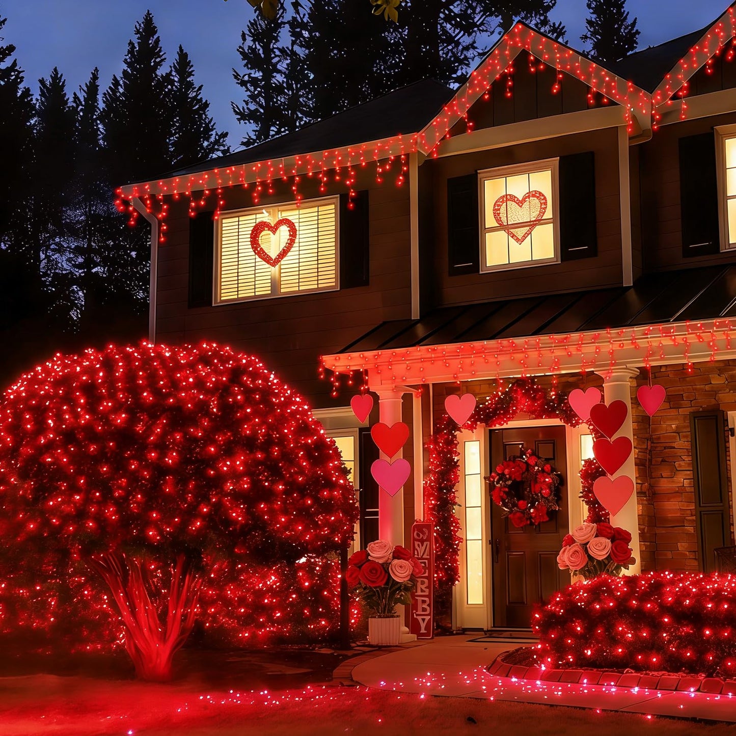 YEGUO 33ft 400 LED Red Icicle Lights for Valentine’s Day, Icicle Christmas Lights with 8 Modes, Connectable Icicle String Lights with Memory Timer
