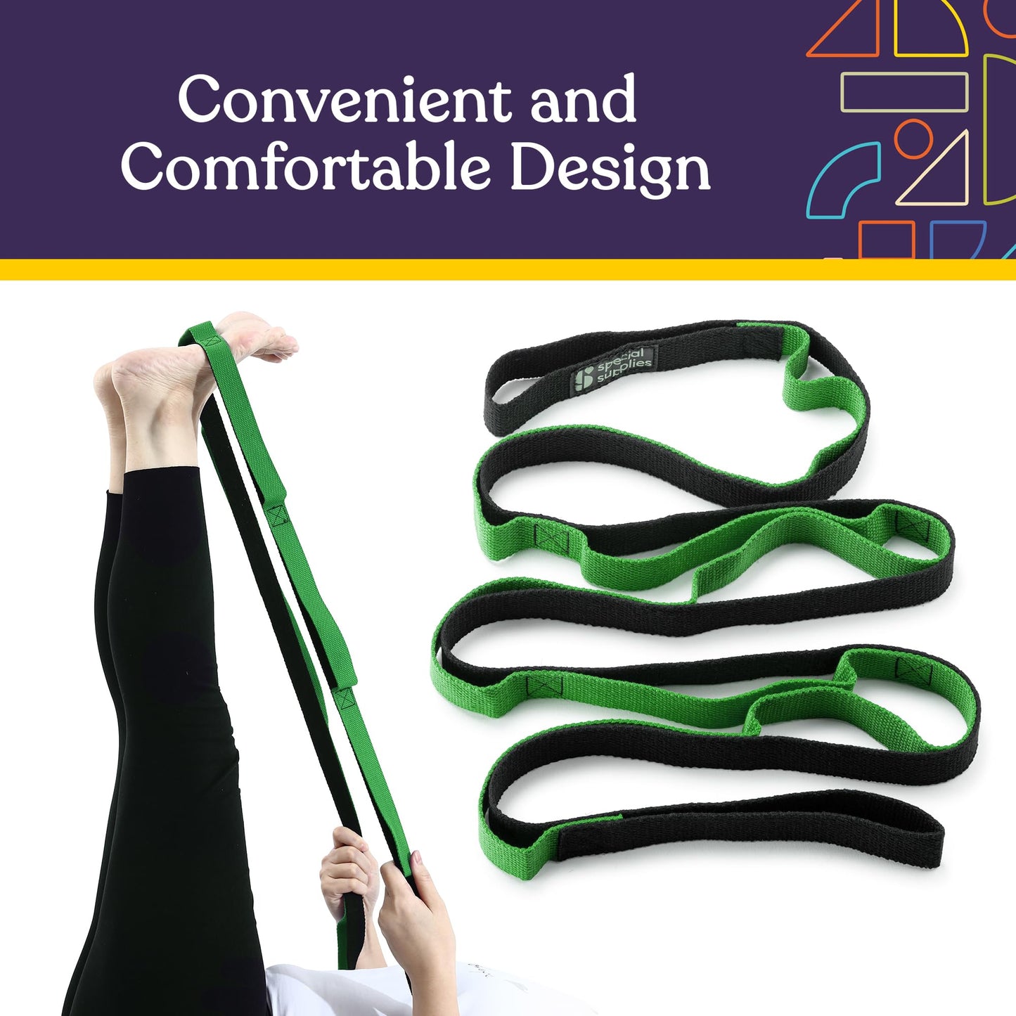 SPECIAL SUPPLIES Yoga Strap for Stretching, Stability Training, Fitness, Flexibility, Physical Therapy, Home Workout Equipment, Strength Training, and Pilates (Green)