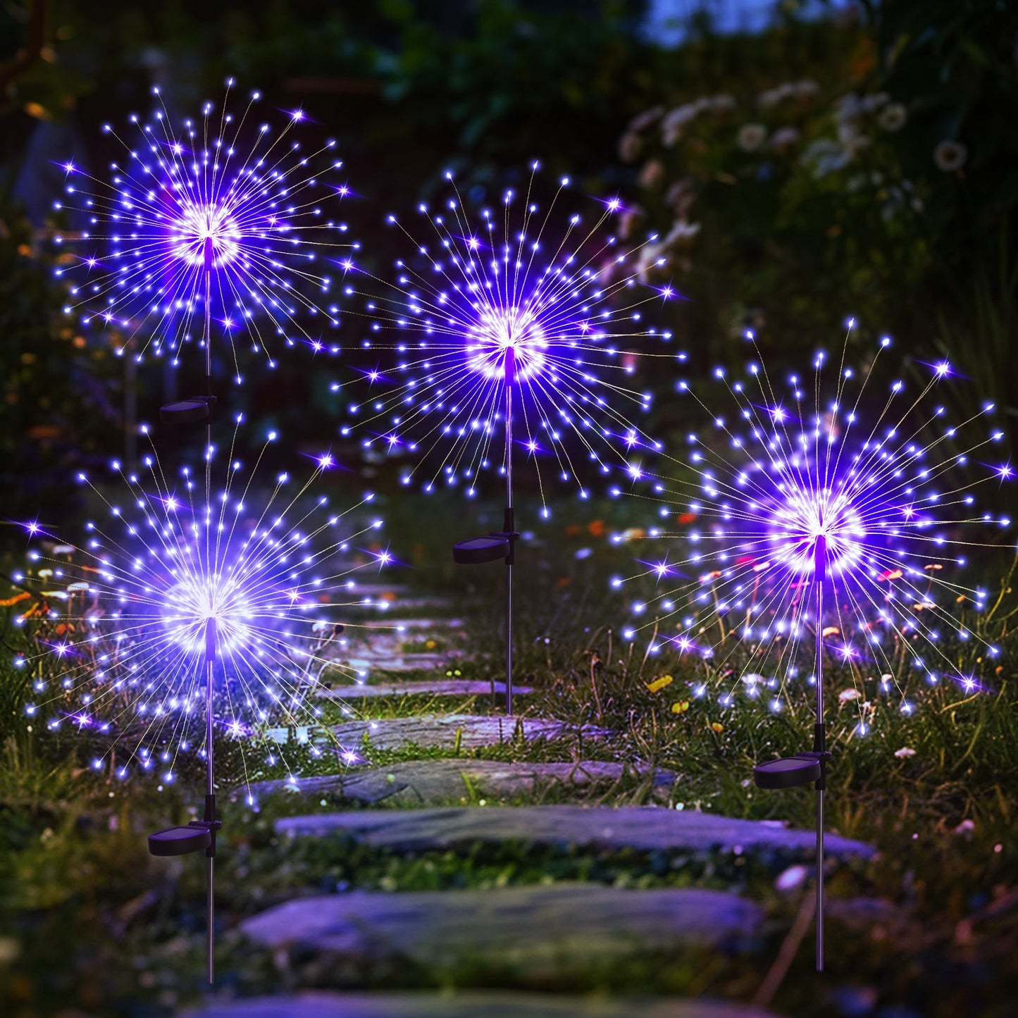 GIGALUMI Garden Outdoor Decor Lights 120LED 4Pack, Solar Garden Lights for Yard Outside Fairy Decorative,Solar Powered for Yard Pathway Flowerbed Planter Balcony Patio Decor（Purple）