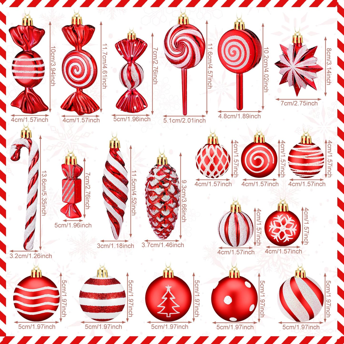 Knitgrip 50 Pcs Christmas Candy Cane Lollipop Ornaments Christmas Peppermint Candy Tree Balls Decorations with Rope Plastic Xmas Hanging Ornaments for Party Decor(Red, White)