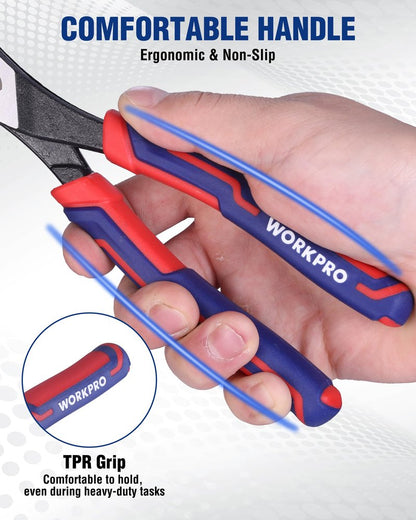 WORKPRO 8.5 Inch Slip Joint Pliers, High Carbon Steel Pliers Tool with 4-Modes Adjustment, TPR Handle, Box-joint Design, Diamond-Grip Jaws with Nail Puller Teeth For Maximum Grip