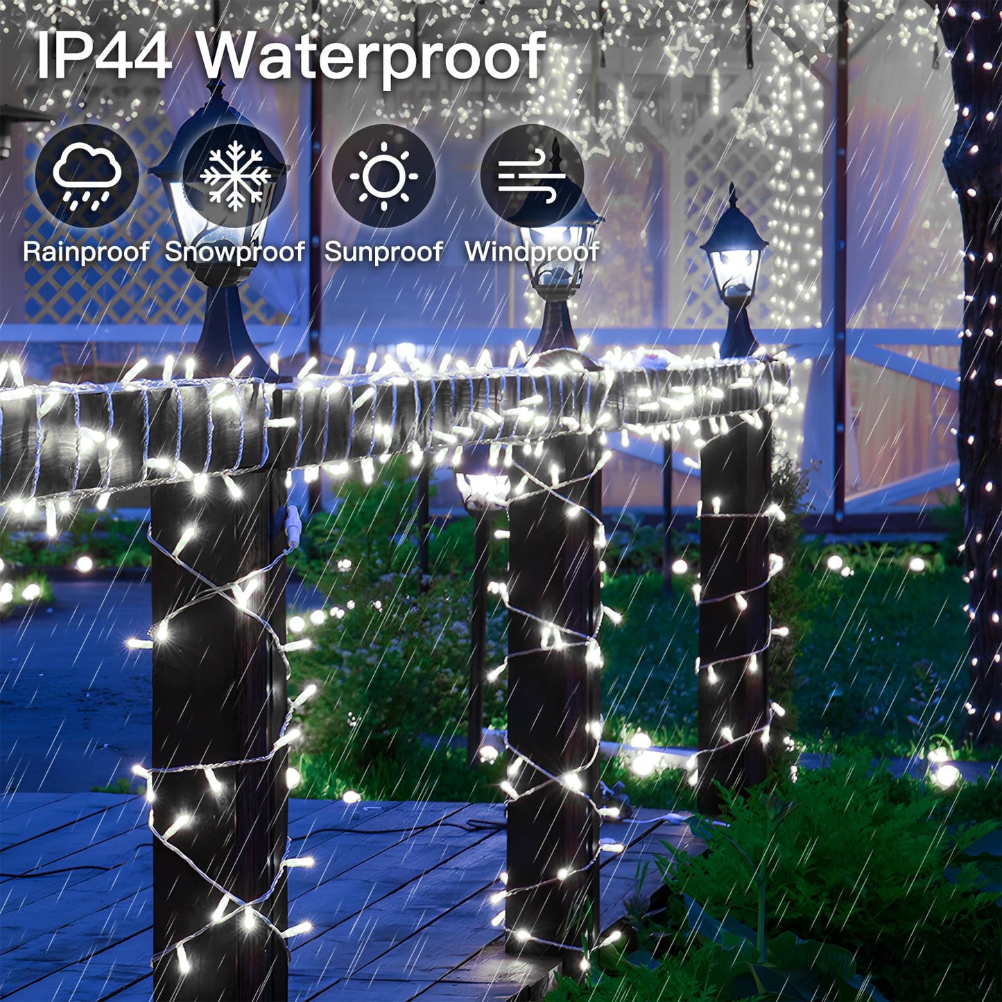 suddus 66ft 200 LED White String Lights with Timer, 12 Modes Christmas Fairy Lights Plug in, Connectable Indoor/Outdoor White Twinkle Lights for Xmas Tree, Bedroom, Garden, Wedding, Party Decorations