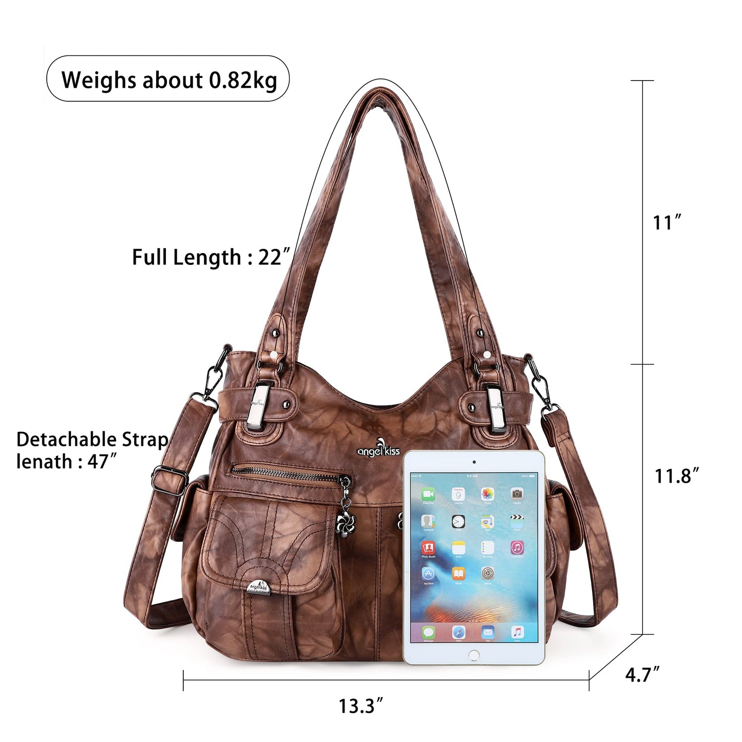 Purses and Handbags Women Tote Shoulder Top Handle Satchel Hobo Bags Fashion Washed Leather Purse (5739-1#7028# 7 BROWN)