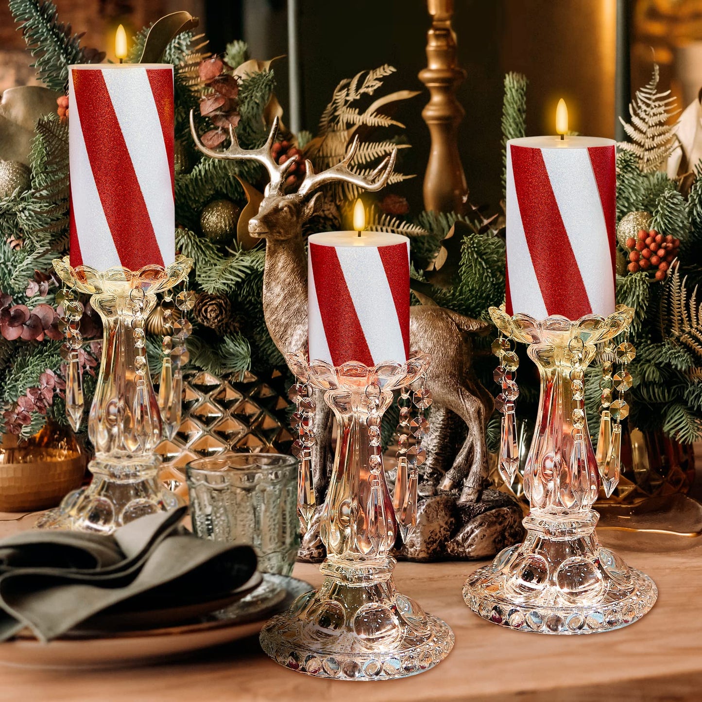 HN HAIINAA Christmas Flameless Candles Real Wax Red Battery Operated Pillar Candles with Remote Flickering Flame 3D Wick LED Electric Candles for Christmas Home Decoration D3 x H4 5" 6" Set of 3