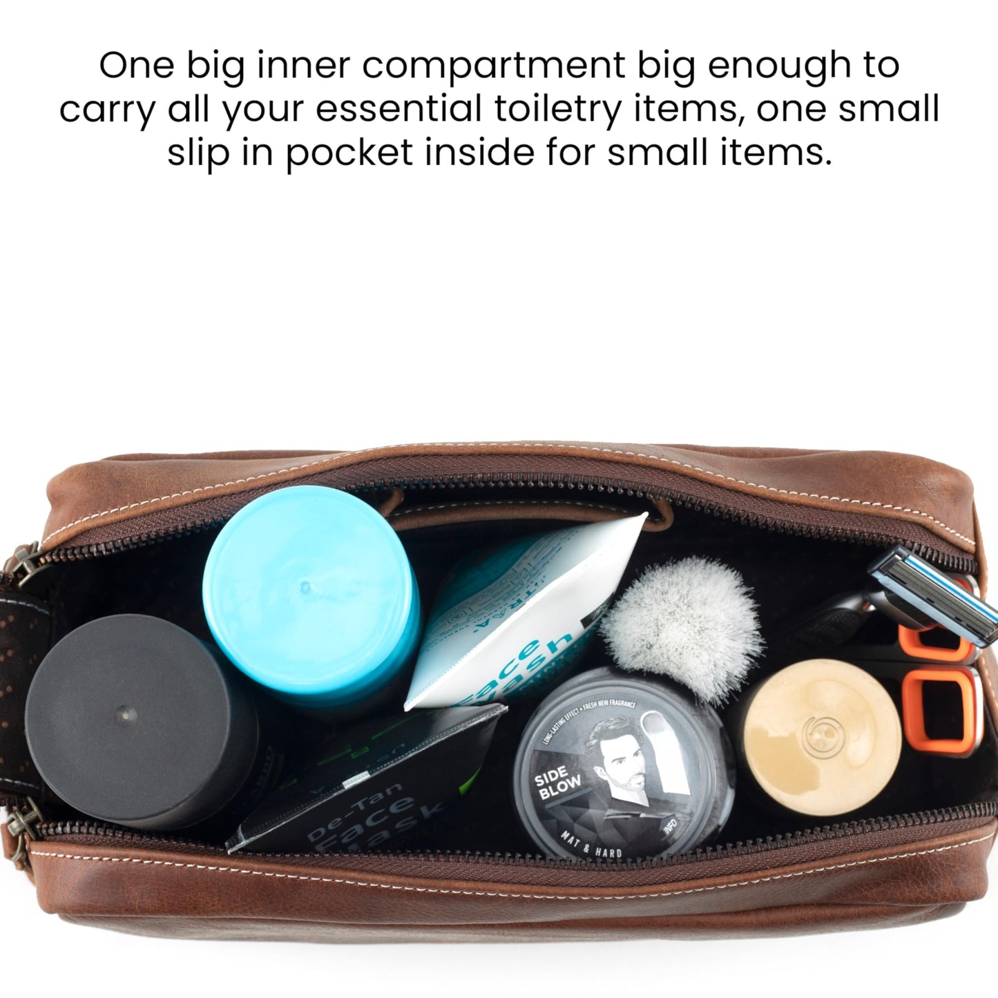 Handmade World Leather Toiletry Bag for Men - Genuine Full Grain Leather Dopp Kit “Golden Oak” - Large Travel Shaving Kit Organizer Grooming Bag