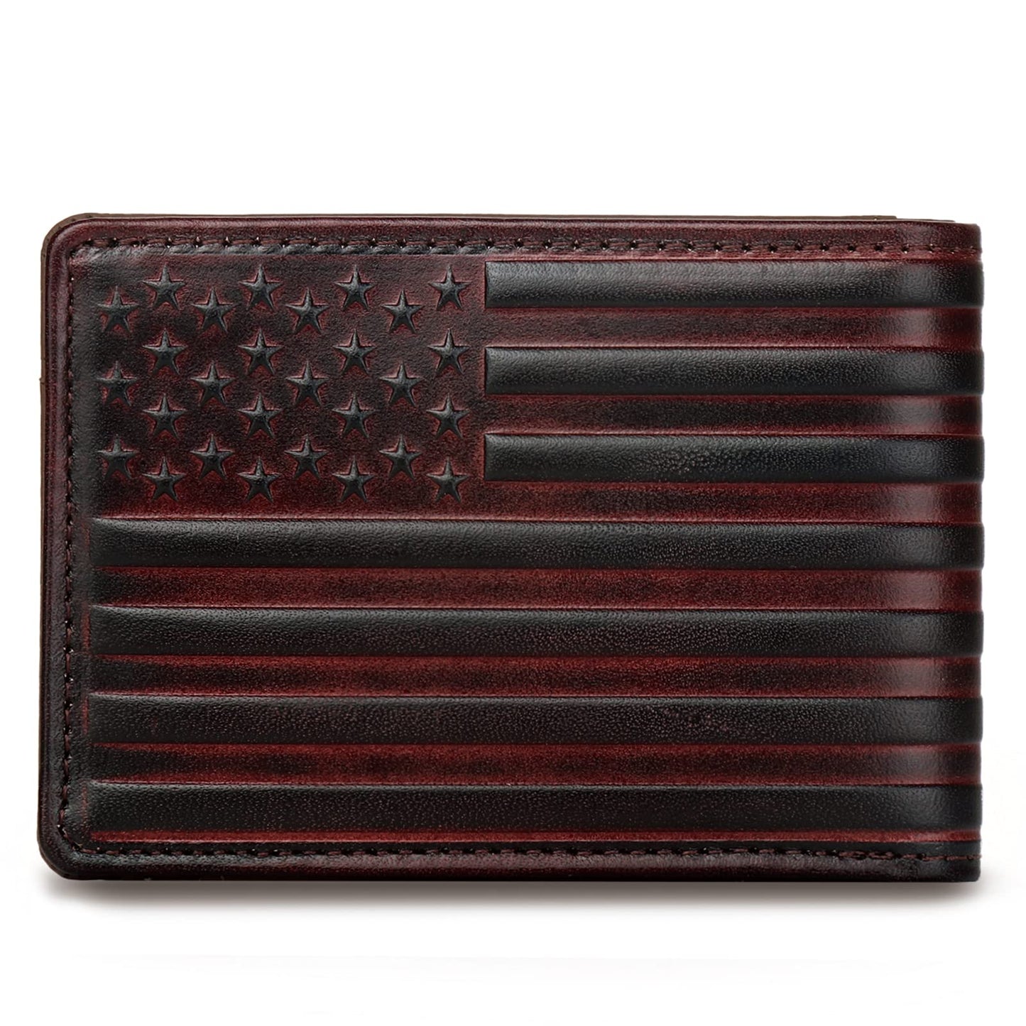 Pefiam Full Grain Leather Wallets for Men, Bifold Wallets for Men, Mens Leather Wallets with 12 Slots, RFID Blocking, Gifts for Men (USA Flag, Red)