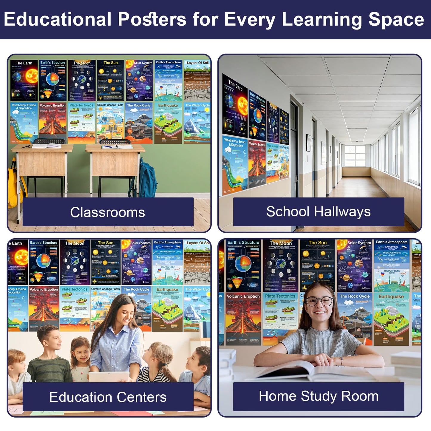Shoparr Educational Posters - 14 Earth Science Posters, 11x17in, Educational Charts & Posters, Waterproof, Science Decor for Homeschool, Hallways, Home Study Room, Educational Center