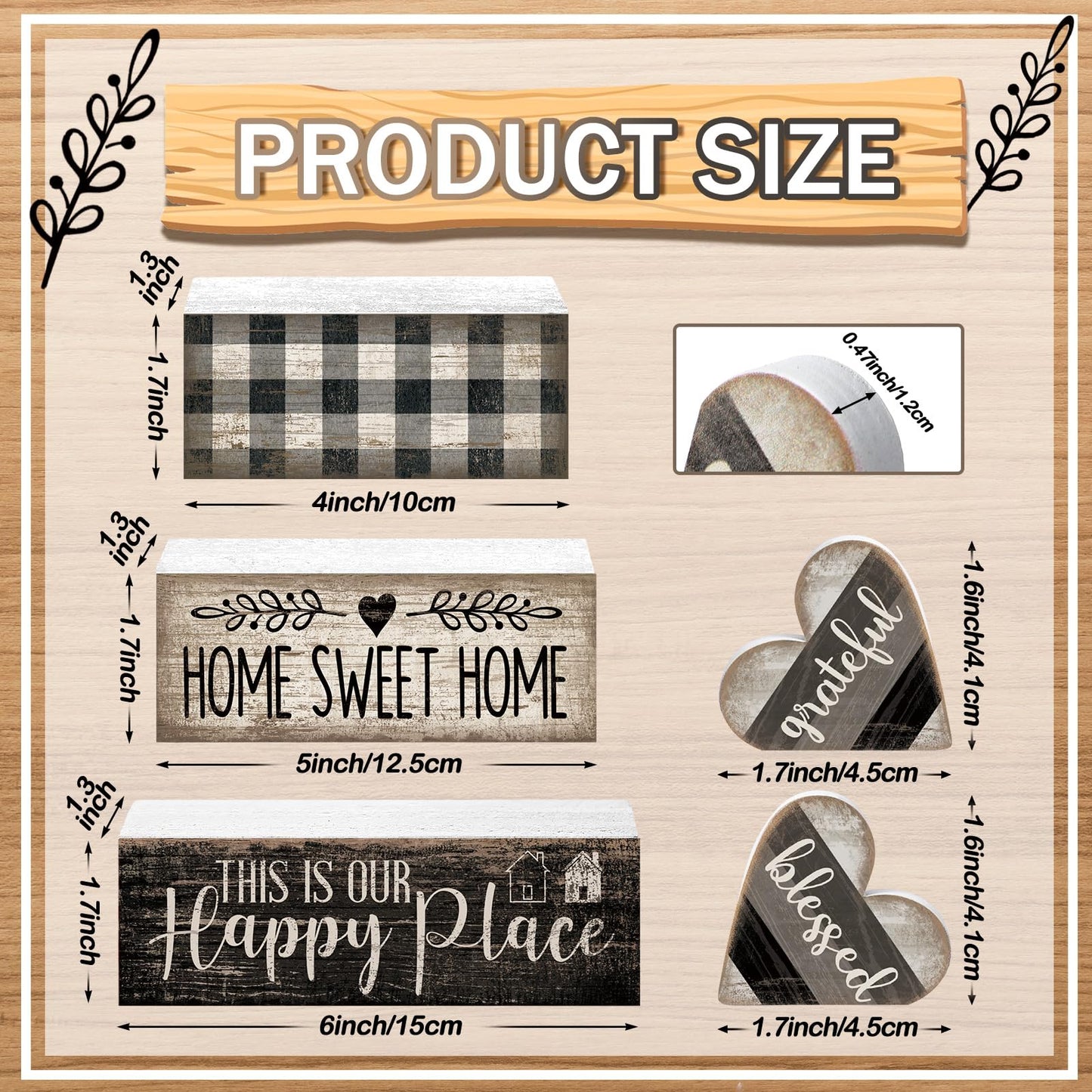 Moucuny 4 Pcs Farmhouse Kitchen Decor Black and White Farmhouse Tiered Tray Decor Home Sweet Home Centerpiece Wooden Heart Rustic Valentines Day Block Sign for Kitchen Shelf Valentines Gift Decoration