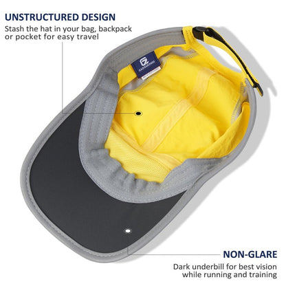 GADIEMKENSD Baseball Cap Nylon Running Cap Outdoor Sports Hat for Men Women Adjustable Quick Drying Reflective Foldable UPF50+ Breath Mesh Water Repellency Race Performance Lightweight Yellow