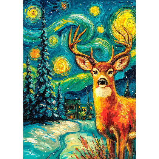 1000 Piece Van Gogh Starry Night Deer Snowy Forest Jigsaw Puzzle