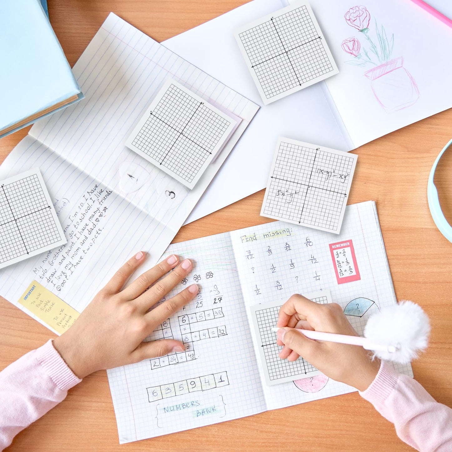 Graph Sticky Notes, 8 Pads, 3x3 Inch, Graph Paper Sticky Notes, Grid Sticky Notes, Coordinate Plane Sticky Notes for Office School Math Supplies