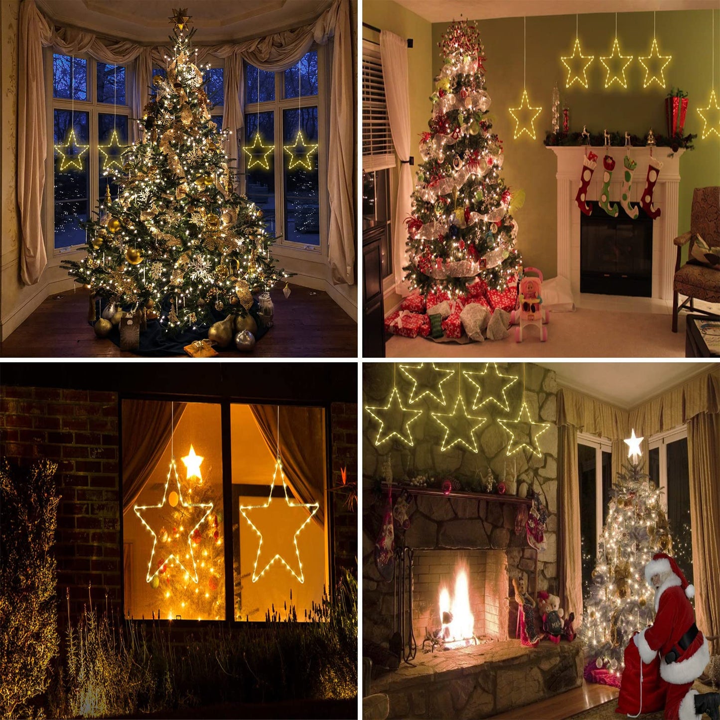wominoy LED Christmas Window Star Decoration - 5 Pack 200 Hanging Star Lights Battery Operated 8 Modes with 5 Remote Controls for Indoor, Outdoor Christmas Window Decorations, Porch, Warm White