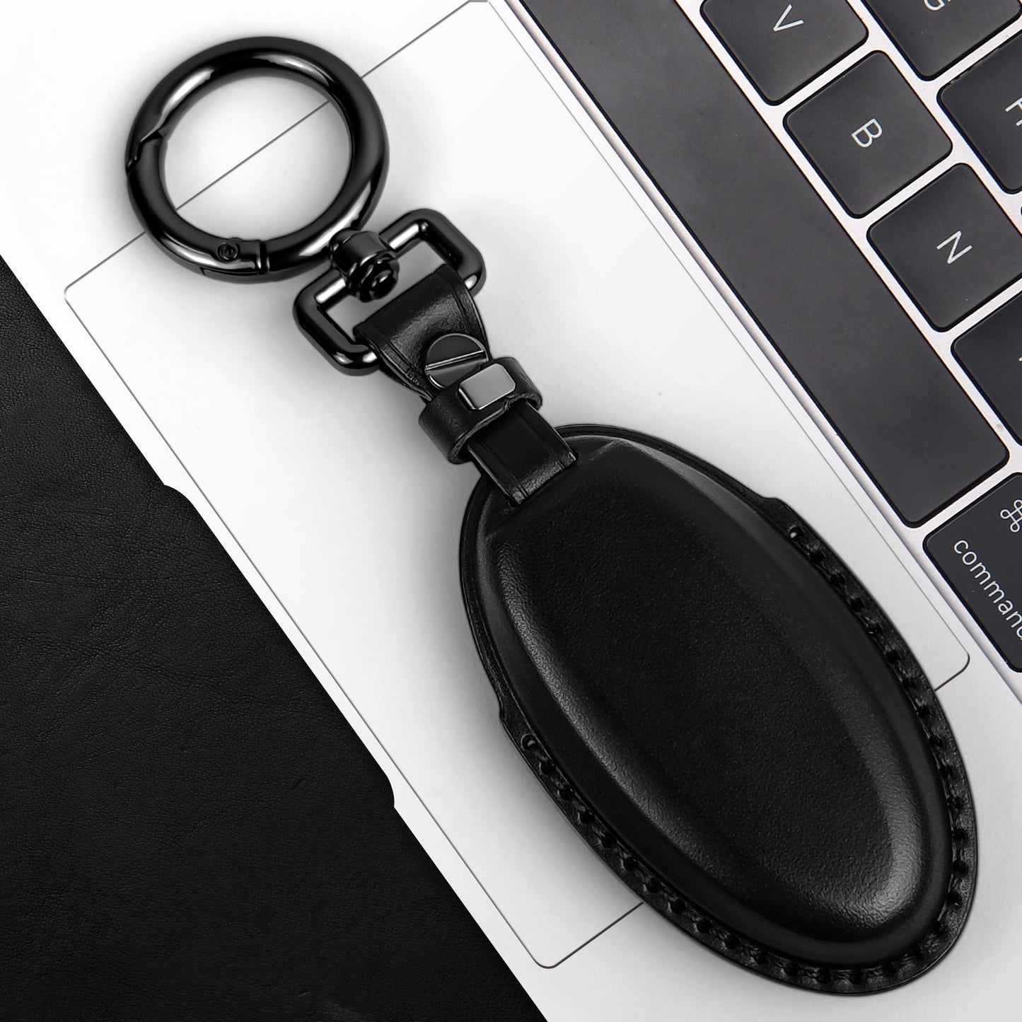 Tukellen Compatible with Nissan Key Fob Cover Handmade Genuine Leather Case for Altima Pathfinder Armada Murano Maxima Rogue Infinity Smart Remote 3 Buttons Key-Black