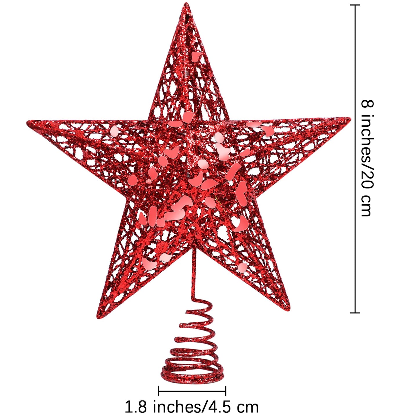 URATOT Glittered Christmas Tree Topper Metal Christmas Treetop Hallow Wire Star Topper for Christmas Home Decoration (8 inches, Red)
