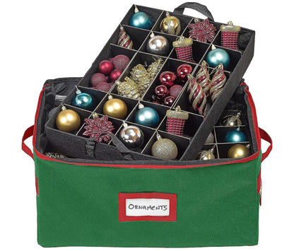 HOLDN’ STORAGE Christmas Ornament Storage Box with Dividers - Fits 96-3” Ornaments, 4 Removable Trays, Durable & Space-Saving, Clear Top Lid, Convenient Storage Designed, Green