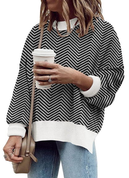 ETCYY Womens Oversized Sweaters Fall 2025 Fashion Clothes Trendy Batwing Sleeve Colorblock Striped Knit Pullover Tops