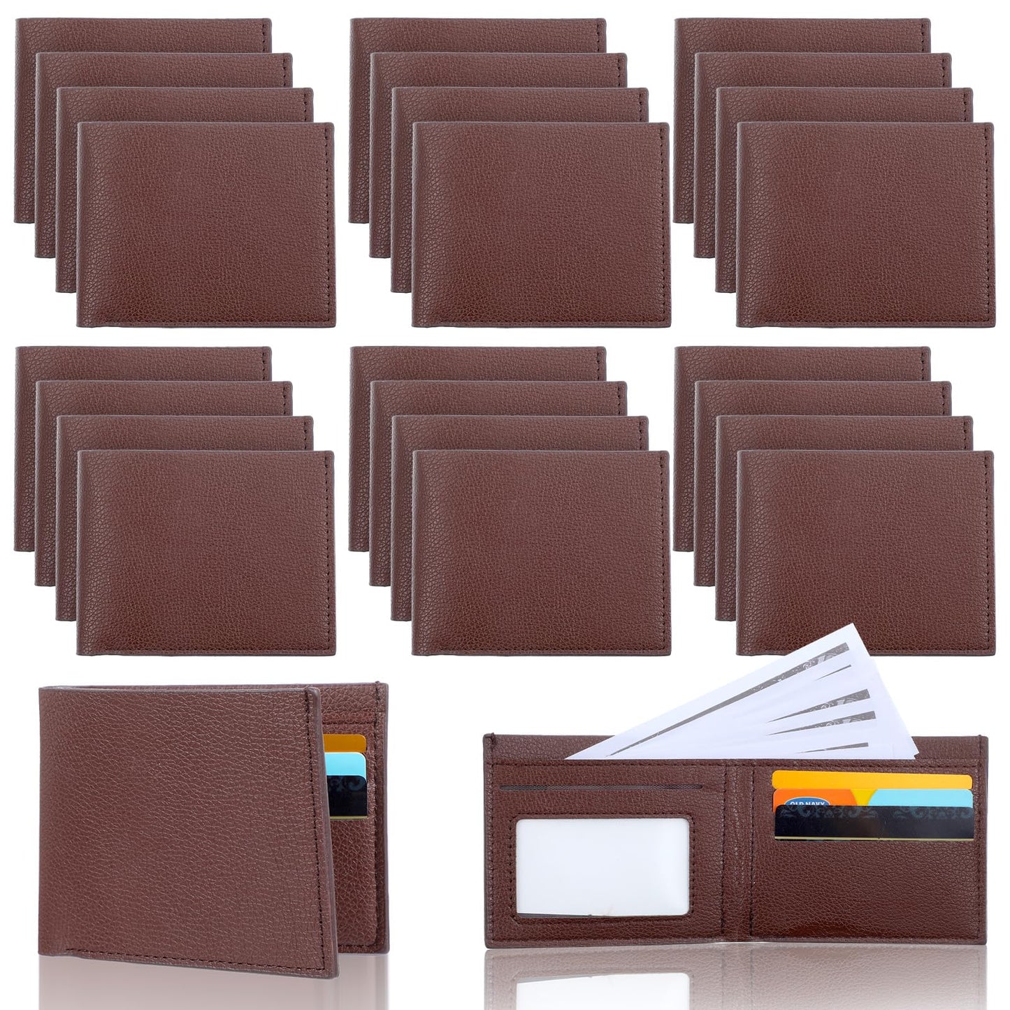 MAQUITA 24 Pcs PU Leather Bifold Wallets for Men, Men’s Wallet Bulk for DIY Engraving with Money Clip & Card Holder (Khaki)