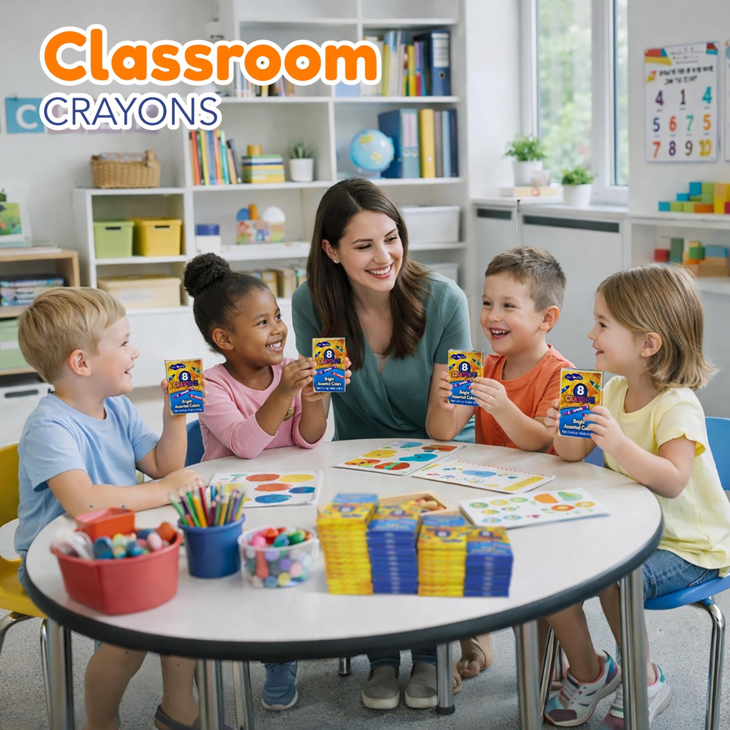 4E's Novelty 48 Boxes of 8-Packs Bulk Crayons for Kids, Classroom Crayons Bulk Teachers Supplies, School Supplies, Restaurants, Birthday Party Favors Non-Toxic (48 of 8-Packs)