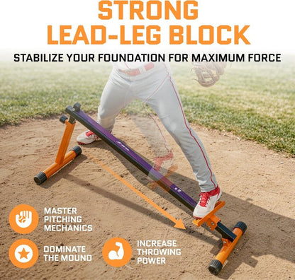 Baseball Pitching Lead Leg Trainer - Adjustable Stride & Resistance Aid for Pitchers | Heavy-Duty Steel, Improve Power & Balance