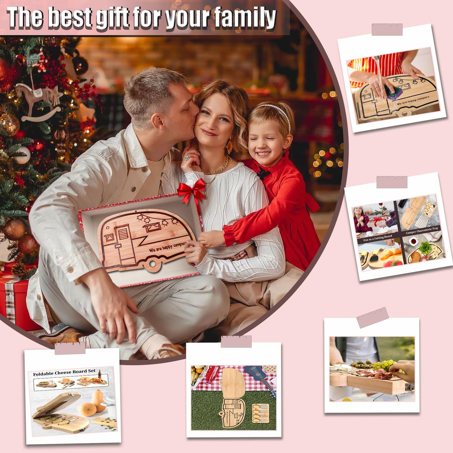 Haigoo Foldable Bamboo Charcuterie Board Set - Unique Cheese Cutting Board Gift Set for Mom, Dad, Couple or House Warming