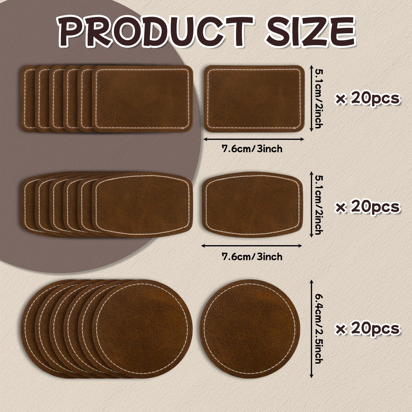 BUVKHMX Faux Leather & Leatherette Hat Patches - 60 Pack Blank Laserable Patches with Adhesive Backing for Customization, Fabric Repair, Sewing & Laser Engraving Supplies (Dark Brown)