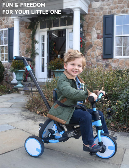 besrey 5-in-1 Toddler Tricycle with Push Handle, Grow with Me Kids Trike for 1-3 Years, Balance Bike & Tricycle, Adjustable Parent Steering, Safety Seat with Backrest