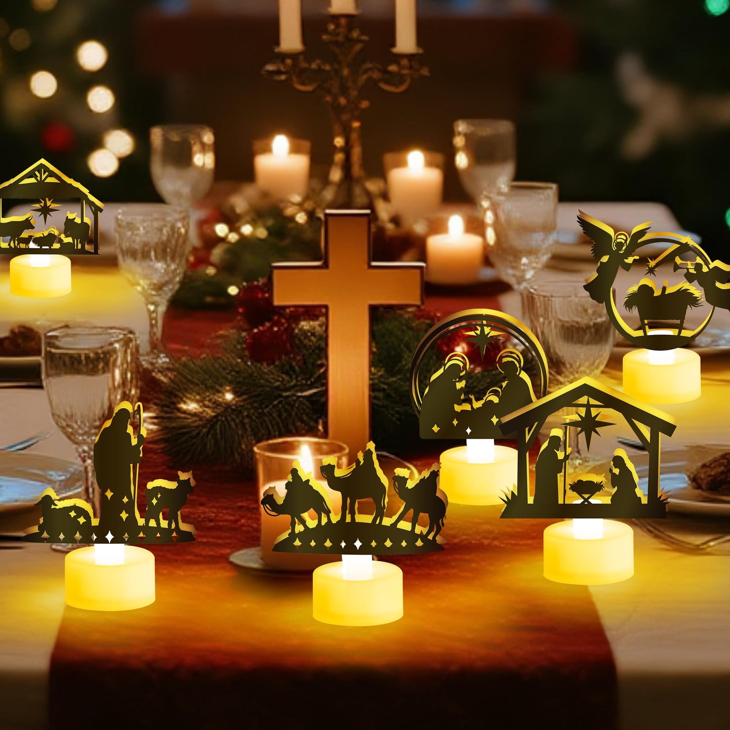 CZgfva Religious Jesus Scene Table Decoration - 12 Golden Star Moon Religion Centerpieces Signs for Christian, Religious Party Metal Tabletop Decoration Gift for Home Office Dining Kitchen Community
