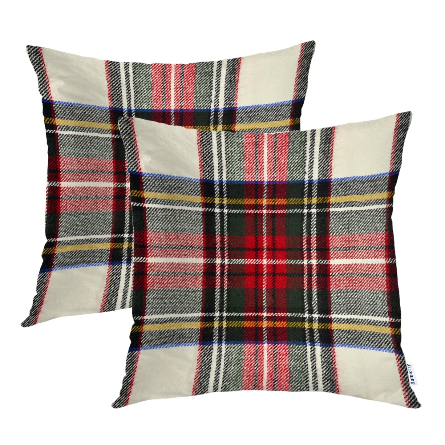 Batmerry Plaid Pillow Covers 18x18 Inch Set of 2, Scottish Tartan Red and White Wool Plaid Pattern Symmetric Square Print Double Sided Decorative Pillows Cases Throw Pillows Covers