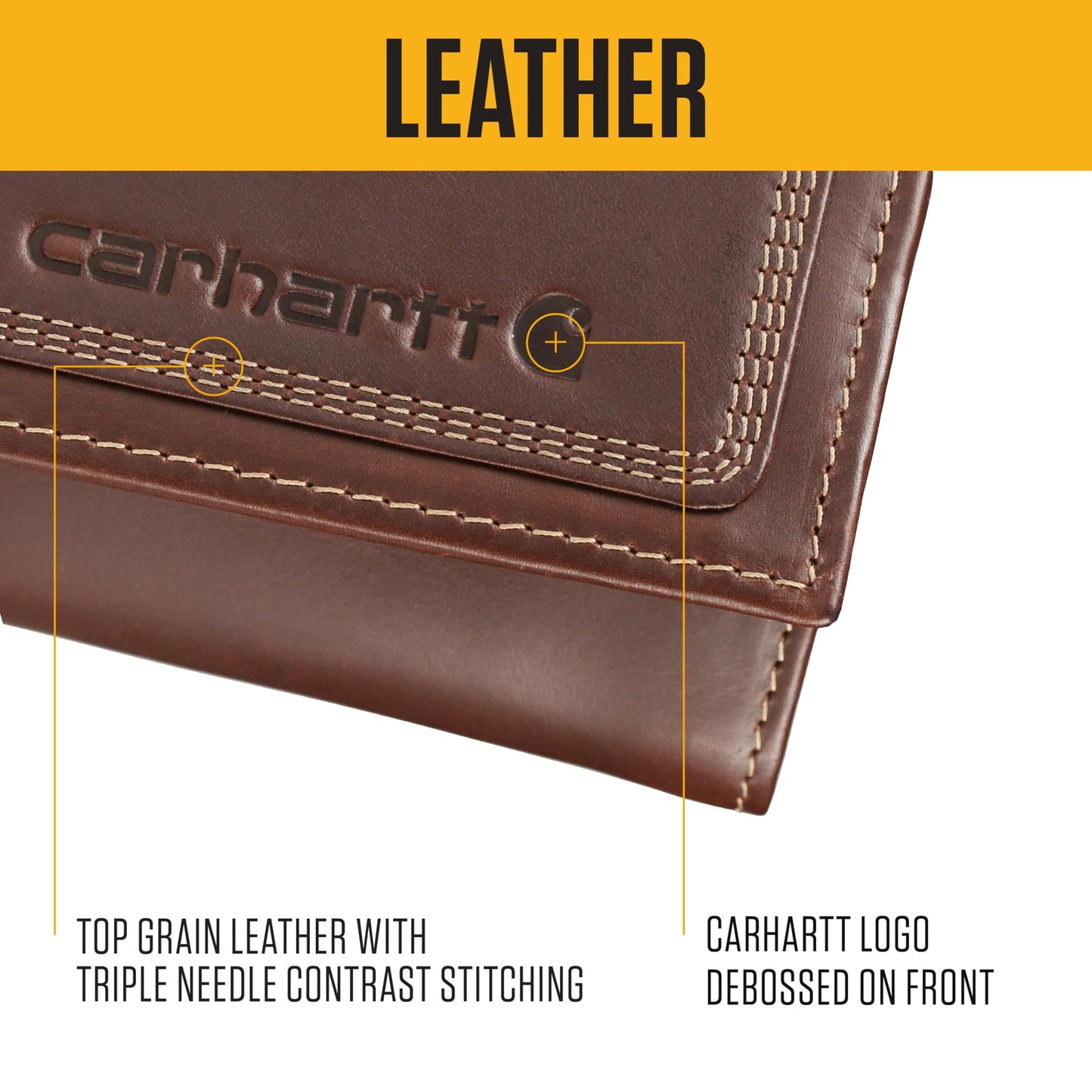 Carhartt Men’s Leather Triple Stitch Wallet, Durable Full-Grain Leather Bifold, Trifold & Rodeo Styles, Gifts for Men