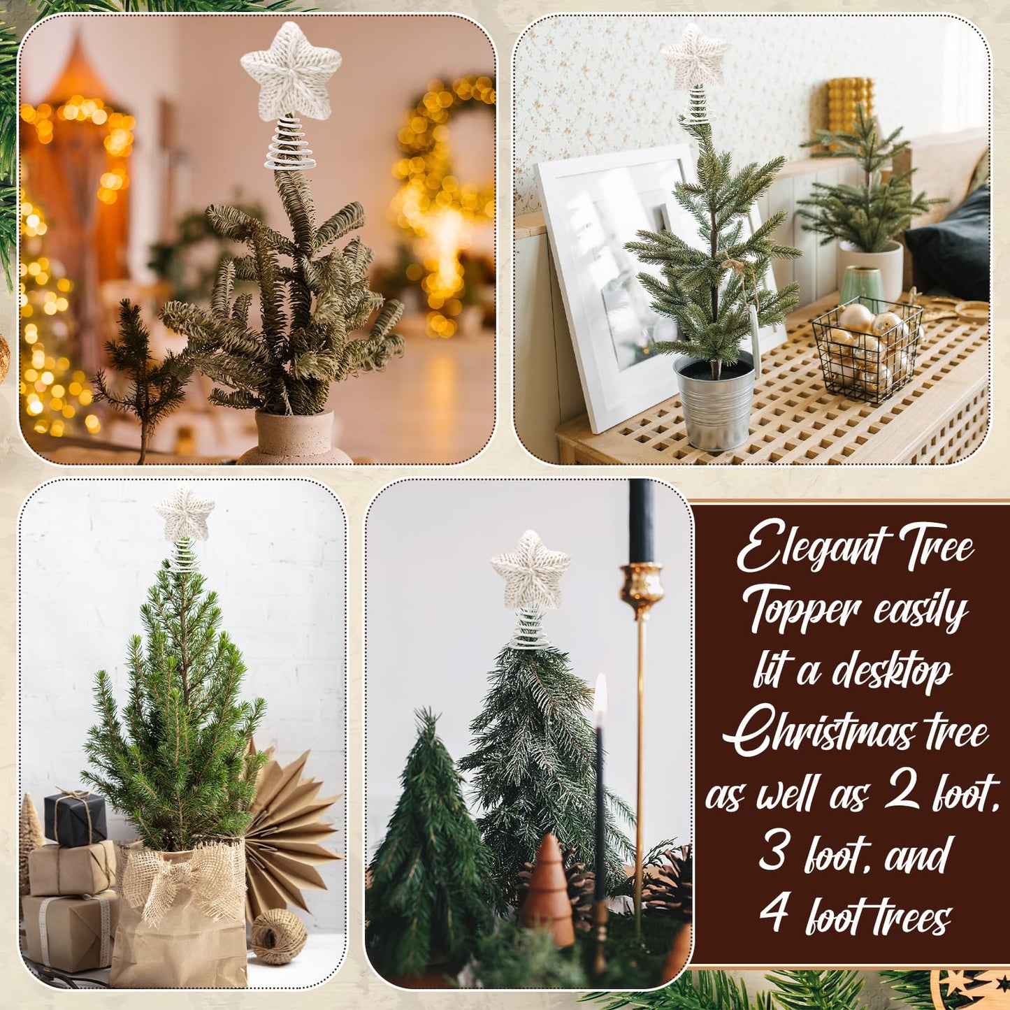 Gejoy Mini Christmas Knitted Star Tree Topper Rustic Natural Knitting Star 6 Inch Miniature Tree Topper for Christmas Home Decor Winter Holiday