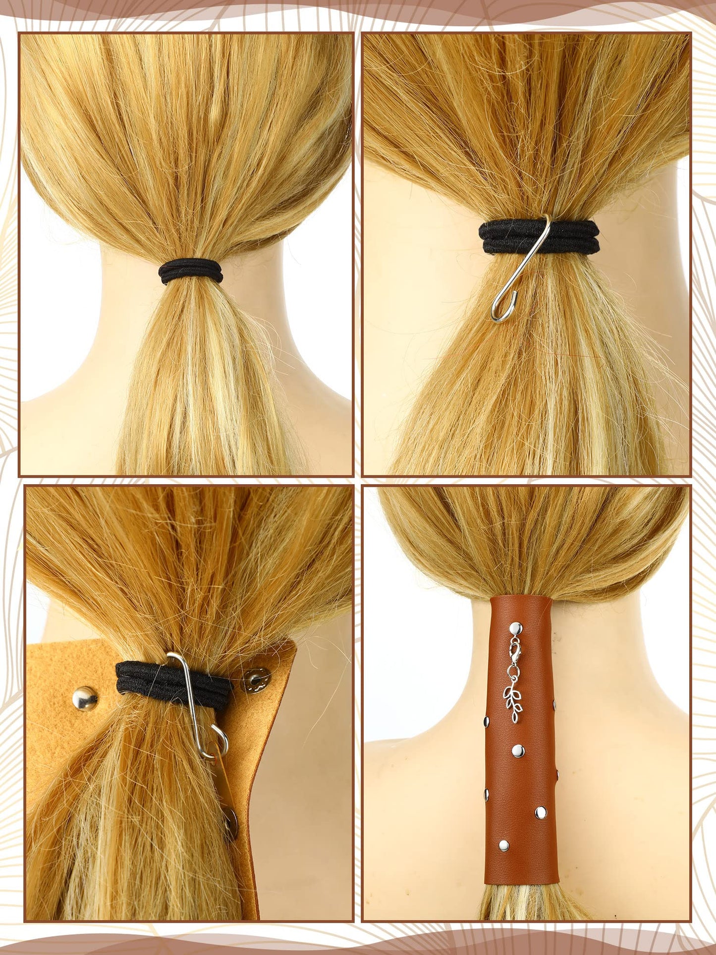 Yinkin 4 Pcs Leather Hair Wrap Motorcycle Ponytail Hair Wrap Ties for Woman PU Ponytail Holder Braided Helmet Bike Accessories (6 Inch, Black, Coffee, Brown, Reddish Brown)
