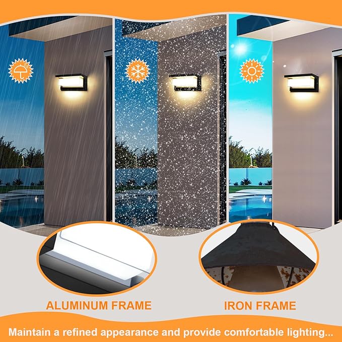 LED Porch Light 18W 3000K Warm White Halloween/Christmas Modern Wall Lighting Outdoor 1800LM Anti-Rust Exterior Light Fixtures Wall Mount IP65 Waterproof for Garage Hallway Backyard 2 Pack