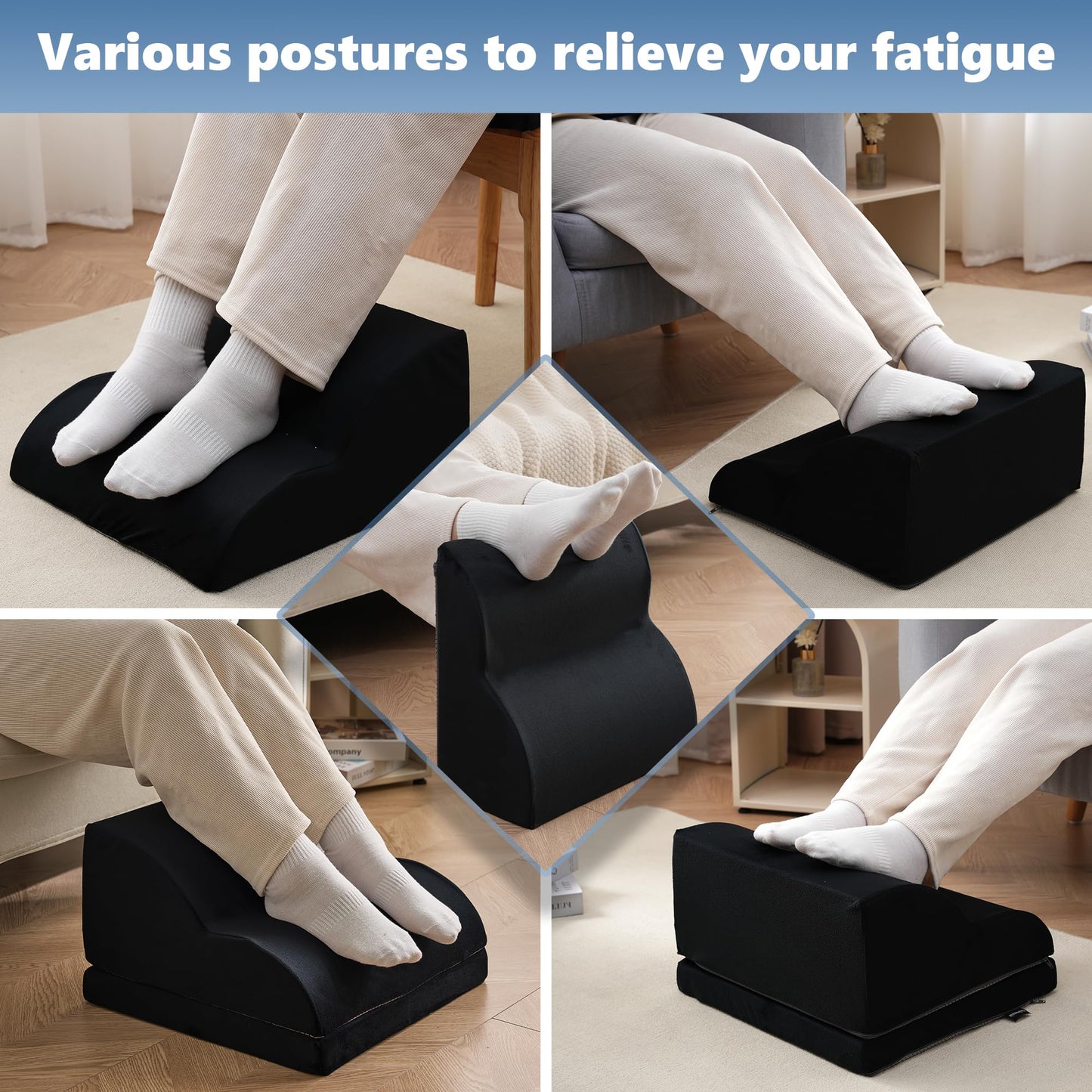 Removable & Washable Foot Rest for Under Desk, 2-Tier Adjustable Foot Stool for Office and Home, Ergonomic Footrest for Seating Comfort at Work/Study (Machine Washable Cover-Black)