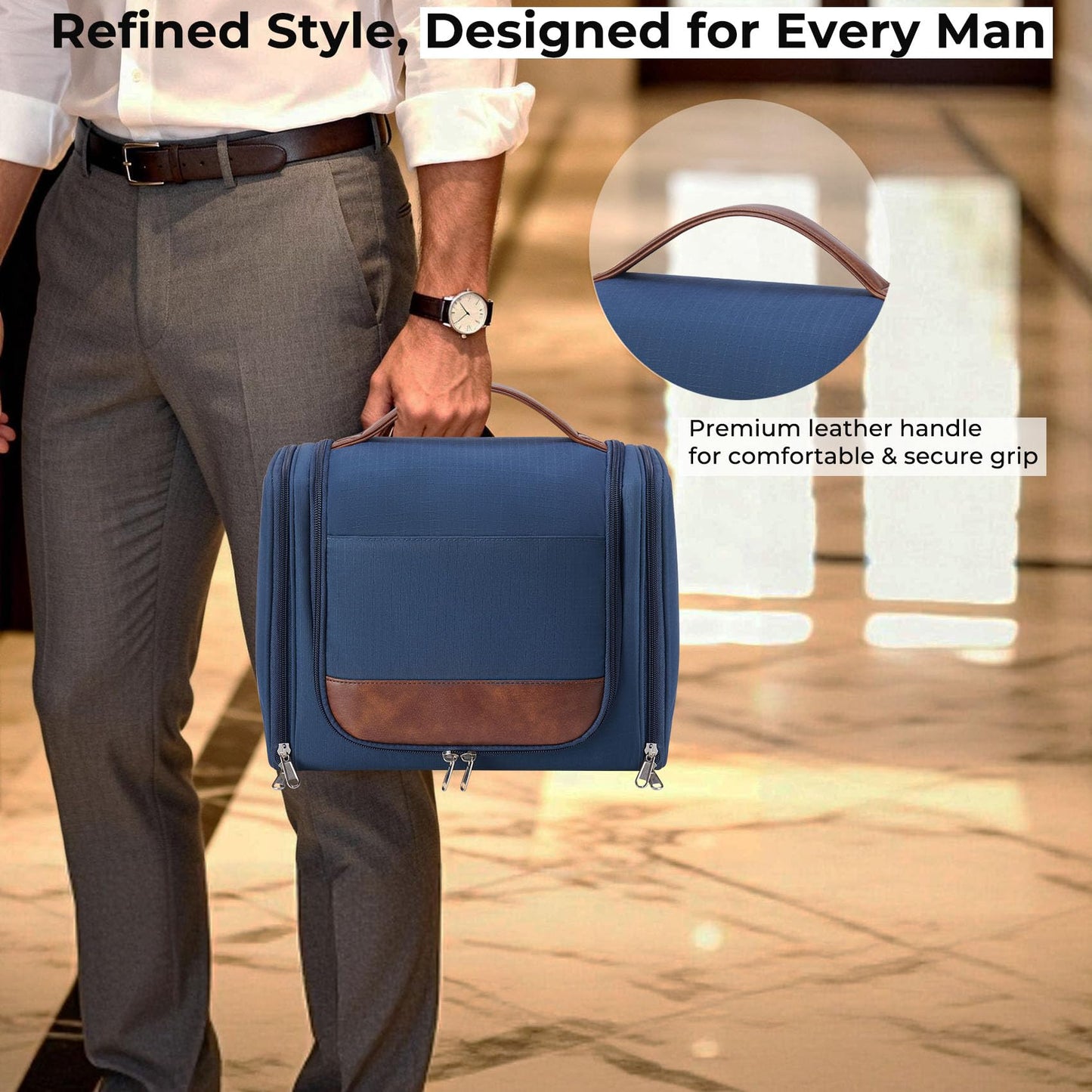 Ralnitote Large Hanging Toiletry Bag for Men, Travel Bathroom Bag with Hook, Hygiene Bag Organizer for Shower, Shaving & Grooming Essentials, Navy