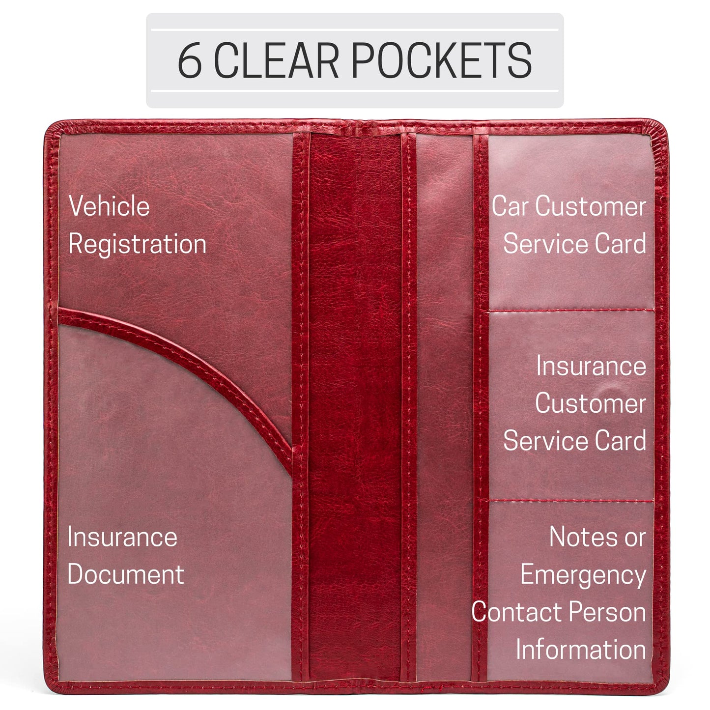 CANOPUS Car Registration and Insurance Holder, PU Leather Card Holder, Vehicle Glove Box Organizer for Auto, SUV, Truck, Red