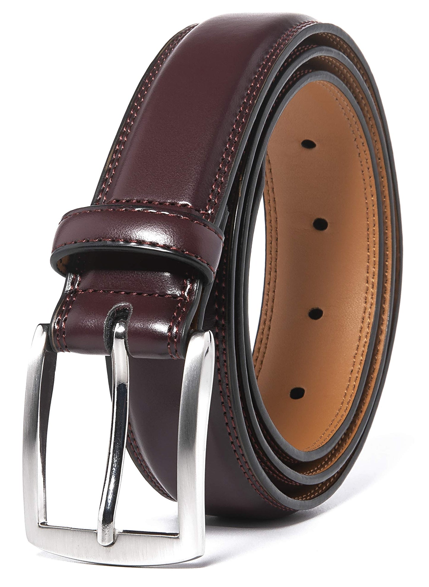 Fabio Valenti Men's Handmade Genuine Leather Belt 100% Cowhide Classic Fashion Design, red, (wine red)