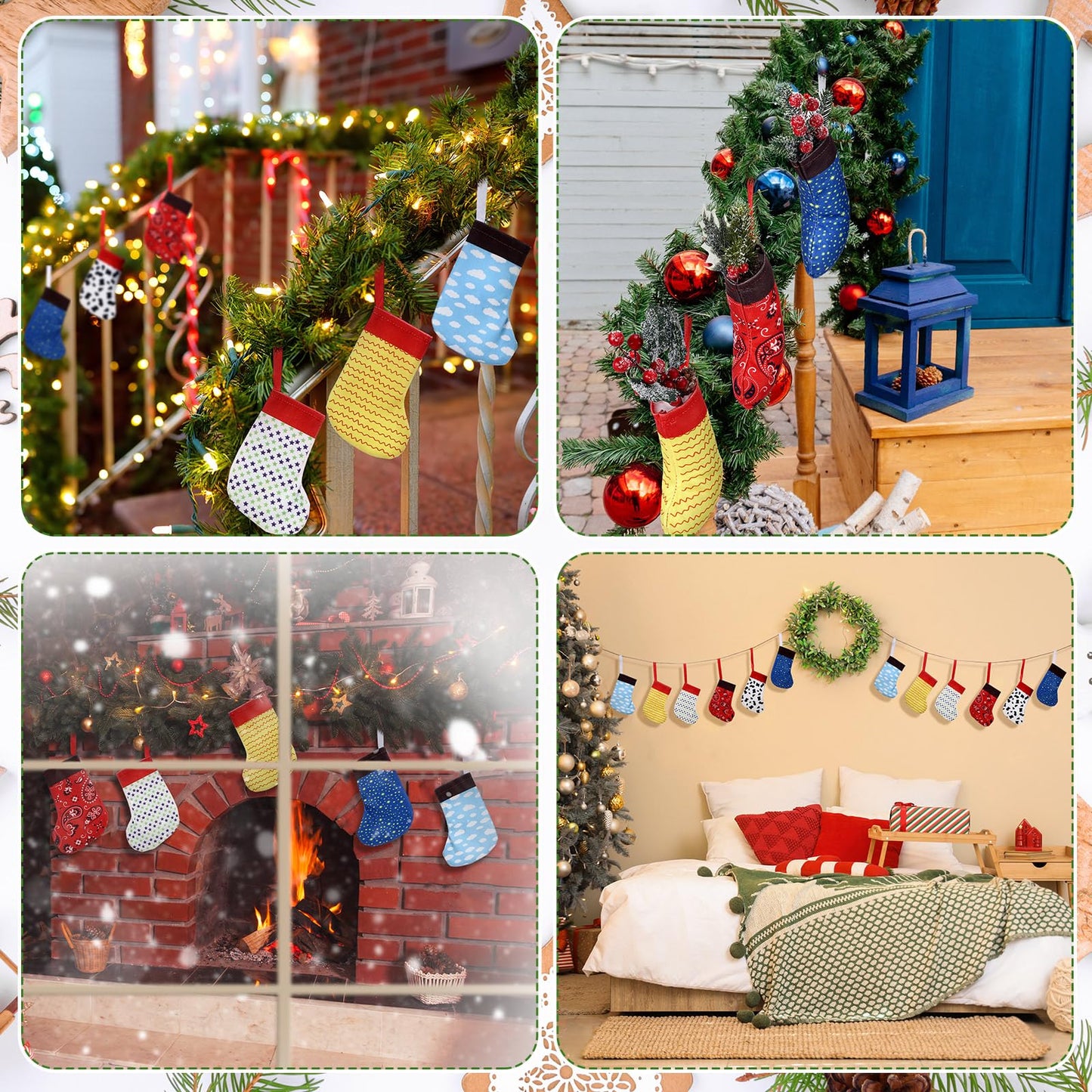 Realspring 24 Pack Christmas Mini Cartoon Stockings 6 Inch Christmas Cow Blue Sky White Cloud Hanging Tree Ornament Stockings Filling Gift Fireplace Decorations Supplies for Xmas Holiday Present
